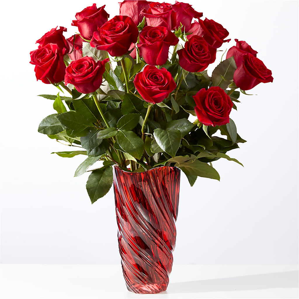 Classic Love Red Rose Bouquet with Luxe Swirl Vase – What A Flowers, Lawrenceville GA