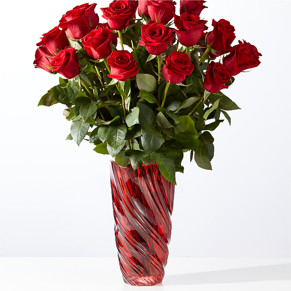 Classic Love Red Rose Bouquet with Luxe Swirl Vase – What A Flowers, Lawrenceville GA