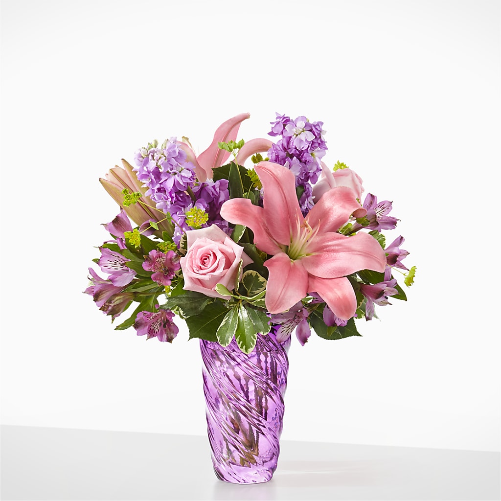 Precious Petals Bouquet with Luxe Swirl Vase – What A Flowers, Lawrenceville GA