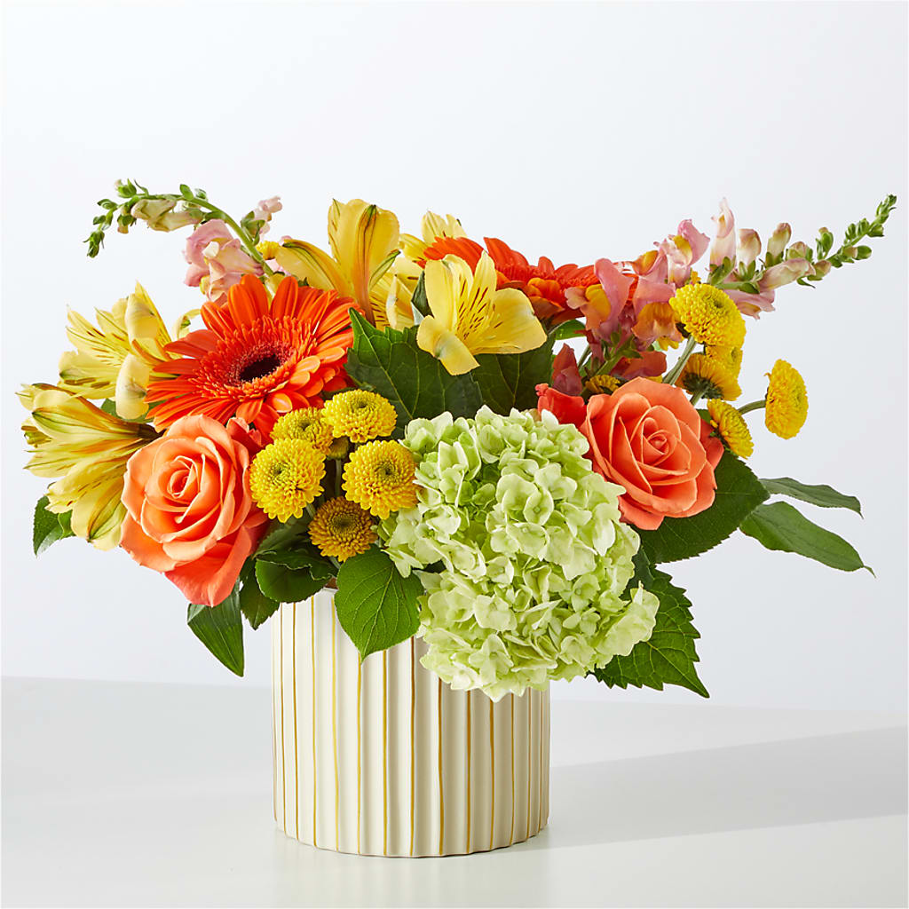 Autumn Sunshine Bouquet with Ivory Vase –  What A Flowers, Lawrenceville GA