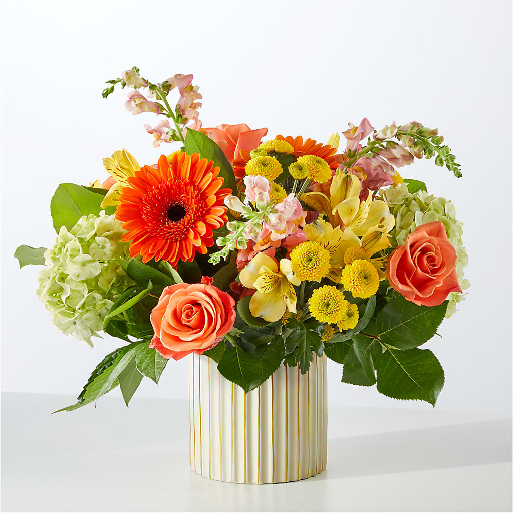 Autumn Sunshine Bouquet with Ivory Vase –  What A Flowers, Lawrenceville GA