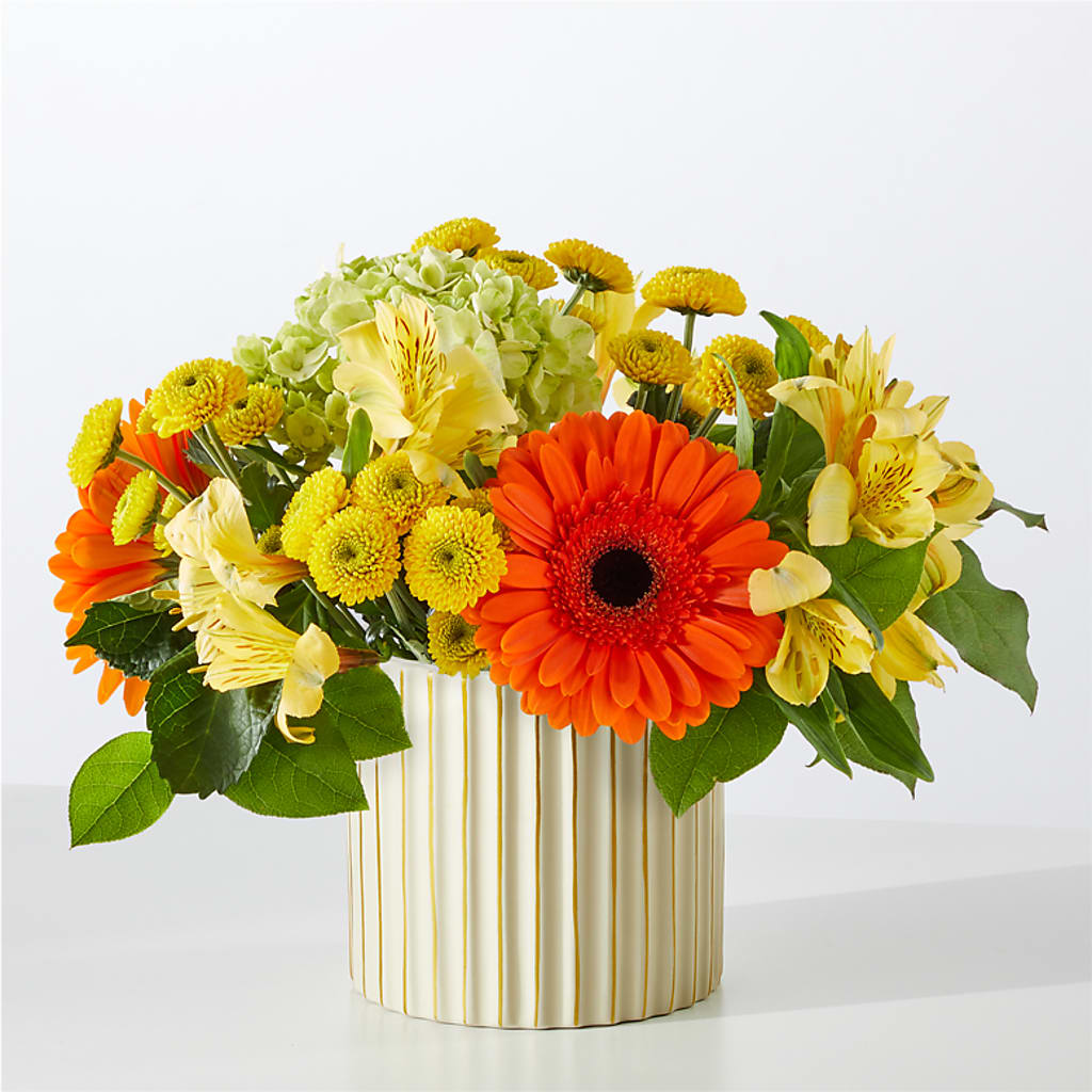 Autumn Sunshine Bouquet with Ivory Vase –  What A Flowers, Lawrenceville GA